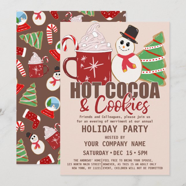 Hett Cocoa and Cookies Quote Cute Corporate Helgda Inbjudningar (Fram/baksida)