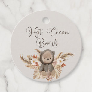 Hett Cocoa Bomb Boho Pampas Grass Nalle Gåvor Etiketter