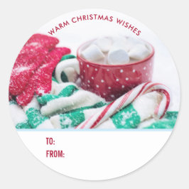Hett Cocoa Marshmallow & Candy cane julgåva Runt Klistermärke
