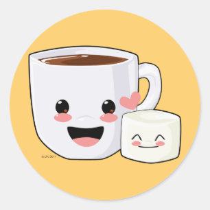 Hett Cocoa och Marshmallow Stickers Runt Klistermärke