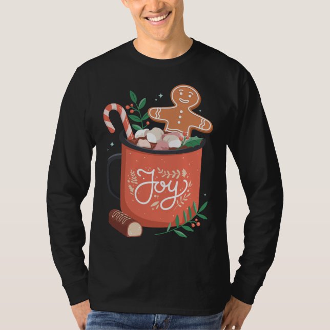 Hett Cocoa-Pepparkaksgubben med Candy cane Joy T Shirt (Framsida)