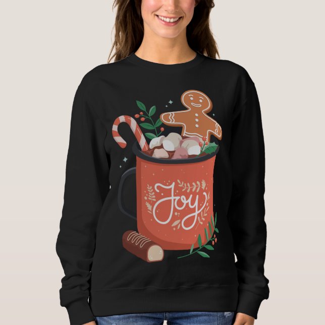 Hett Cocoa-Pepparkaksgubben med Candy cane Joy T Shirt (Framsida)
