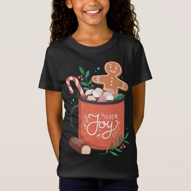 Hett Cocoa-Pepparkaksgubben med Candy cane Joy T Shirt (Framsida)