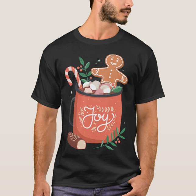 Hett Cocoa-Pepparkaksgubben med Candy cane Joy T Shirt (Framsida)