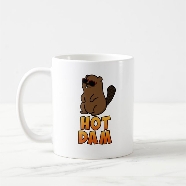 Hett Dam Funny Coola Beaver Pun Kaffemugg (Vänster)