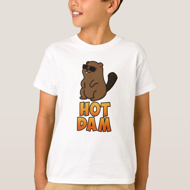 Hett Dam Funny Coola Beaver Pun T Shirt (Framsida)