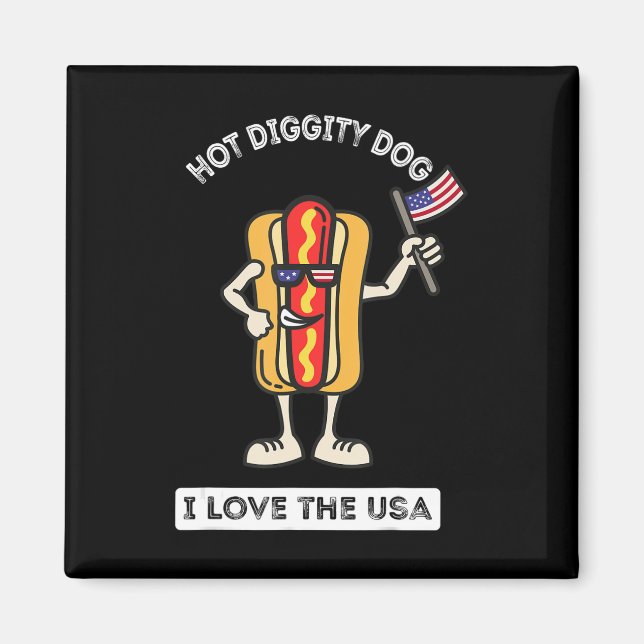 Hett Diggity Hund juli 4 Patriotic BBQ Picnic Cook Magnet (Framsidan)