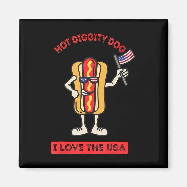 Hett Diggity Hund juli 4 Patriotic BBQ Picnic Cook Magnet (Framsidan)