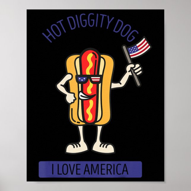 Hett Diggity Hund juli 4 Patriotic BBQ Picnic USA Poster (Framsidan)