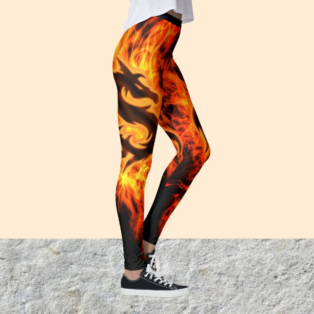 Hett Dragon Fire Orange Flames on Black, kvinnor Leggings (Skapare uppladdad)