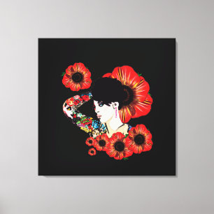 Hett-färgad flicka ART BY LeahG Poppy-blomrött Canvastryck