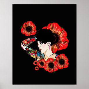 Hett-färgad flicka ART BY LeahG Poppy-blomrött Poster