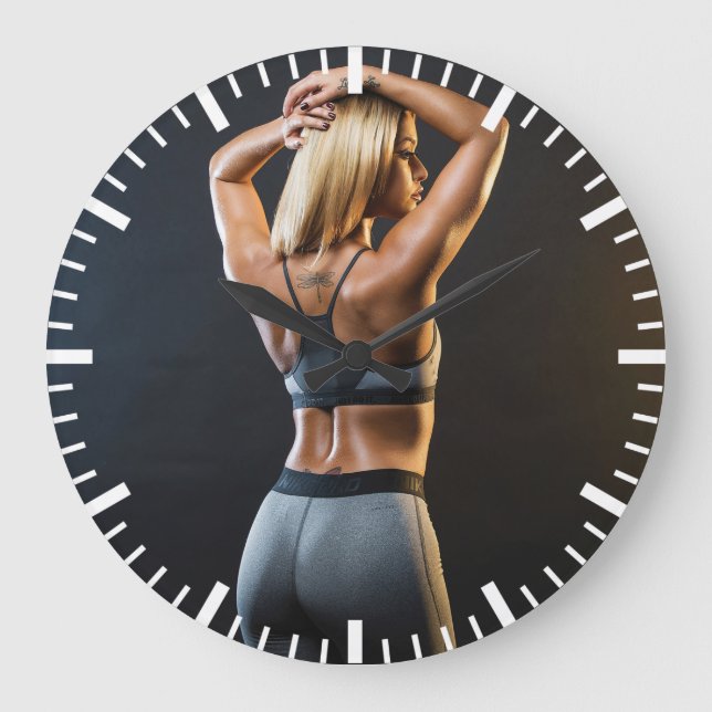 Hett Female Fitness Girl Stor Klocka (Framsida)
