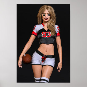 Hett Female fotbollsspelare mot svart Poster