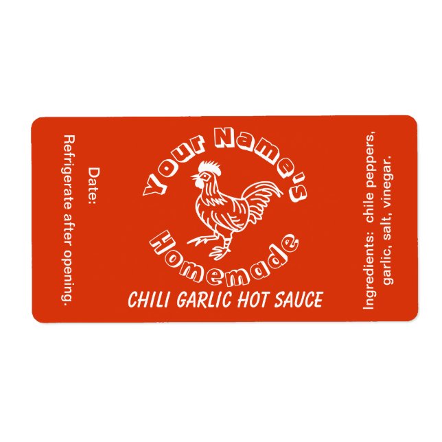 Hett för Homemade Personlig Sauce Labels Tupp Fraktsedel (Framsidan)
