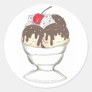 Hett Fudge Ice Cream Sundae Cherry Dessert Foodie Runt Klistermärke