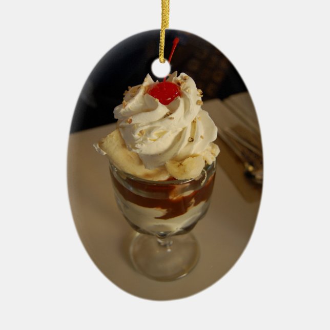 Hett Fudge Ice Cream Sundae Julgransprydnad Keramik (Framsidan)