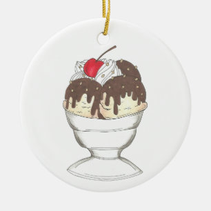 Hett Fudge Ice Cream Sundae Valentines Day Foodie Julgransprydnad Keramik