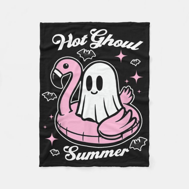 Hett Ghoul Summer Flamingo Ghost Summerween Fleecefilt (Framsidan)