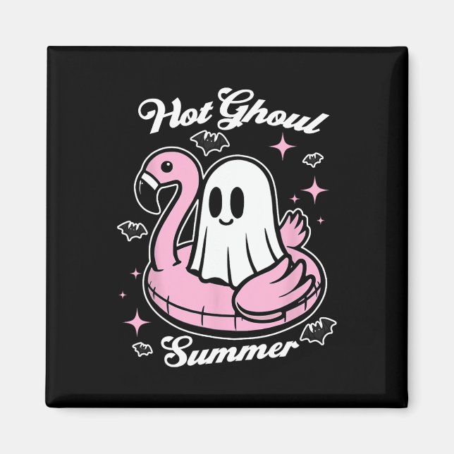 Hett Ghoul Summer Flamingo Ghost Summerween Magnet (Framsidan)