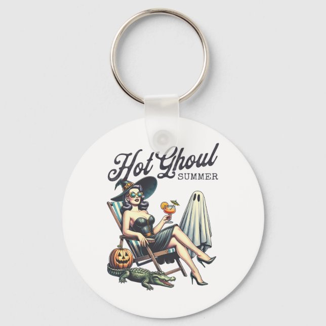 Hett Ghoul Summer Spooky Boo Beach Halloween-somma Nyckelring (Framsida)
