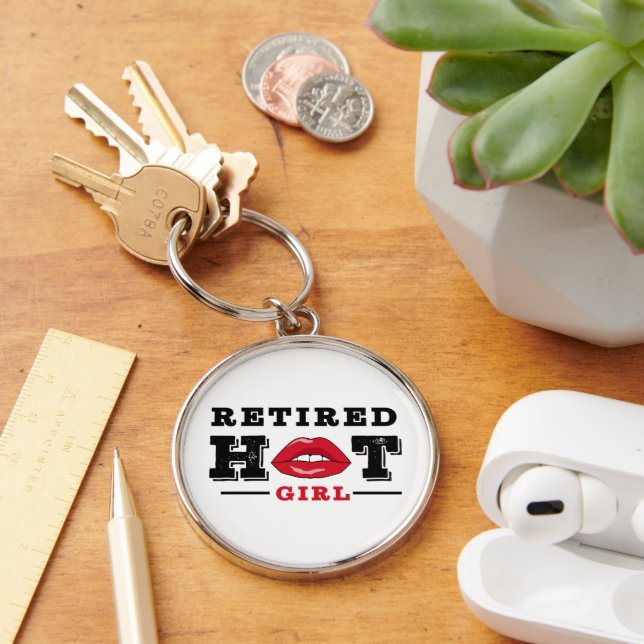 Hett Girl Rund Silverfärgad Nyckelring (Skrivbord)
