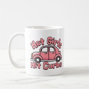 Hett Girls Slå Curbs Funny Rosa Car Kaffemugg