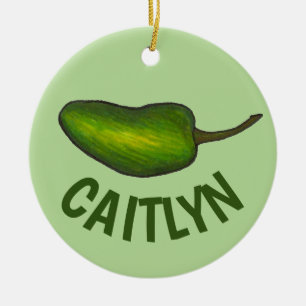 Hett Grönt Jalapeño Pepper Vegetable Veggie Julgransprydnad Keramik