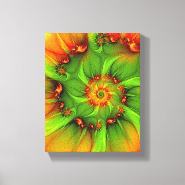 Hett Grönt Orange Abstrakt   Färgfläckig factal Canvastryck (Framsida)