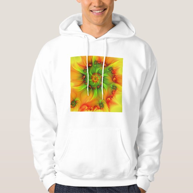 Hett Grönt Orange Abstrakt   Färgfläckig factal Hoodie (Framsida)