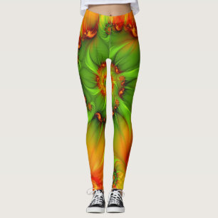 Hett Grönt Orange Abstrakt Färgfläckig factal Leggings