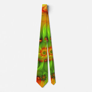 Hett Grönt Orange Abstrakt Färgfläckig factal Slips