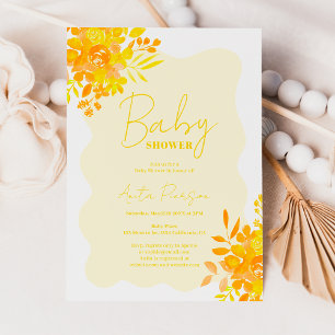 Hett gult vågigt ram boho blommigt babydusch inbjudningar