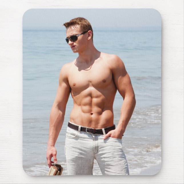 Hett Guy Bare Chest Muscular Abs Beach Shirtless Musmatta (Framsidan)