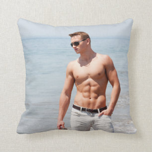 Hett Guy Bare Chest Muscular Abs Beach Shirtless P Kudde