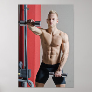 Hett Guy Blond Sexy Shirtless Muscle Man jobbar ut Poster
