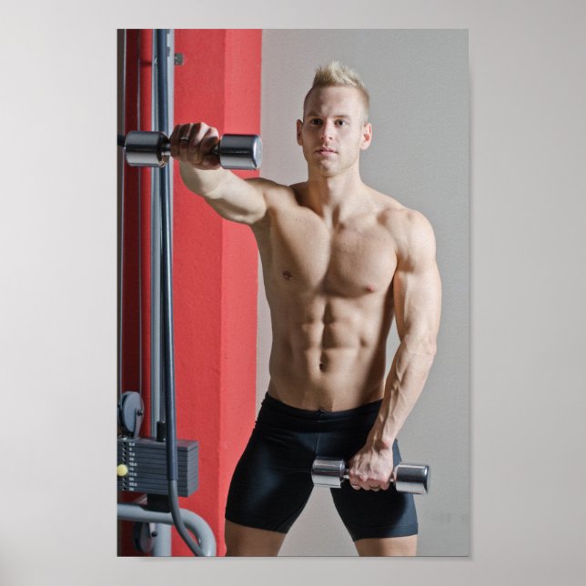 Hett Guy Blond Sexy Shirtless Muscle Man jobbar ut Poster (Framsidan)