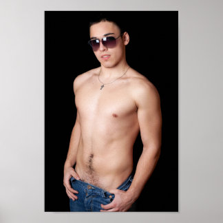 Hett Guy in Jeans Sunglasses Sexy Shirtless Muscle Poster