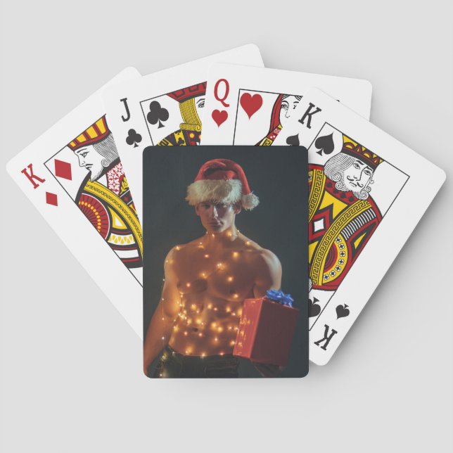 Hett Guy Poses Sexy Shirtless Muscular Santa Hat Casinokort (Baksidan)