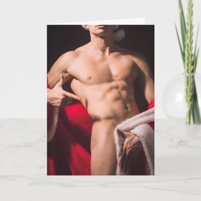 Hett Guy Poses Sexy Shirtless Santa Outfit Christm Kort (Framsida)