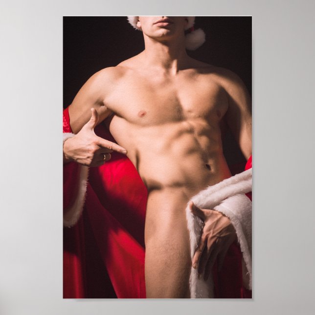 Hett Guy Poses Sexy Shirtless Santa Outfit Hunk Poster (Framsidan)