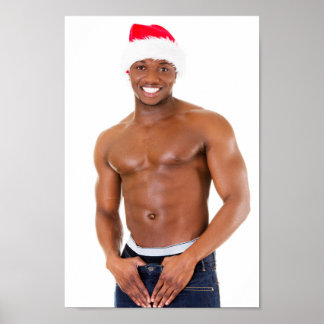 Hett Guy Santa Hat Sexy Shirtless Muscle Man Hunk Poster