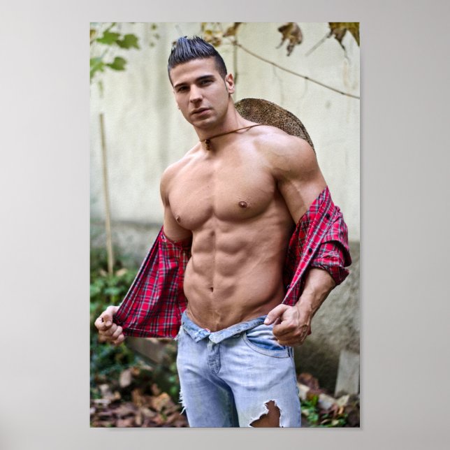 Hett Guy Sexy Bare Chest Open Shirt Hunk Poster (Framsidan)