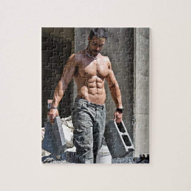 Hett Guy Sexy Shirtless Construction Worker Muscle Pussel (Vertikal)