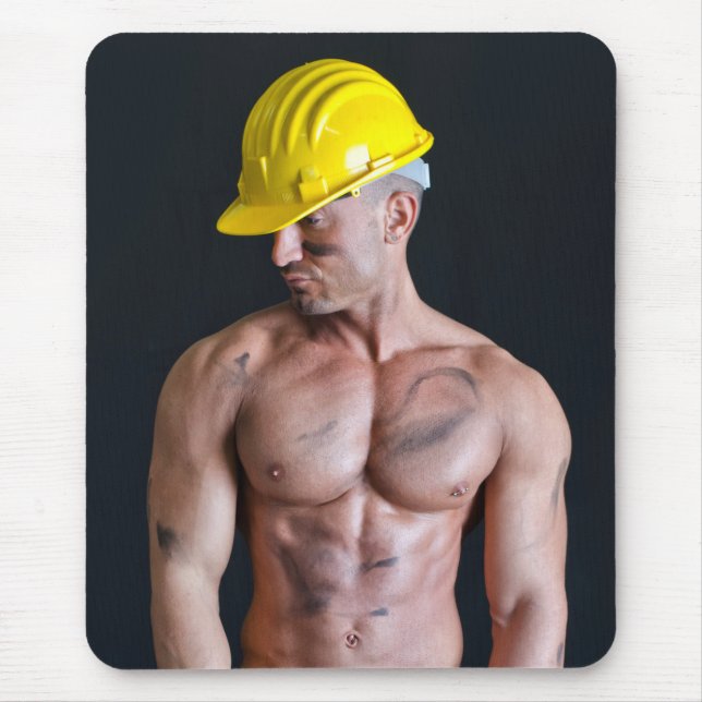Hett Guy Sexy Shirtless Muscle Construction Worker Musmatta (Framsidan)