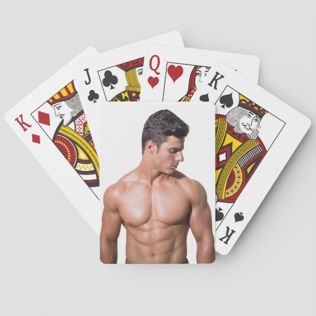 Hett Guy Sexy Shirtless Muscle Man har hunk Casinokort (Baksidan)