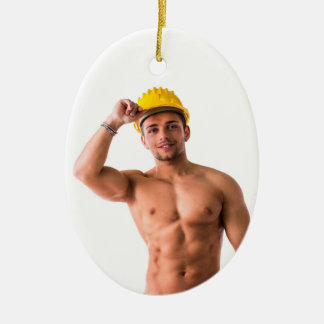Hett Guy Sexy Stud Construction Worker Shirtless Julgransprydnad Keramik