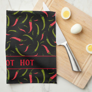 HETT HETT HETT Chili Peppers Mönster på Black Kökshandduk