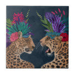 Hett House Leopards | Ett par Kakelplatta<br><div class="desc">Den här utskriften innehåller ett par cheetahs i blommigtens huvudgarb | Efter Fab-Funky. Bild-ID: 192444GG</div>