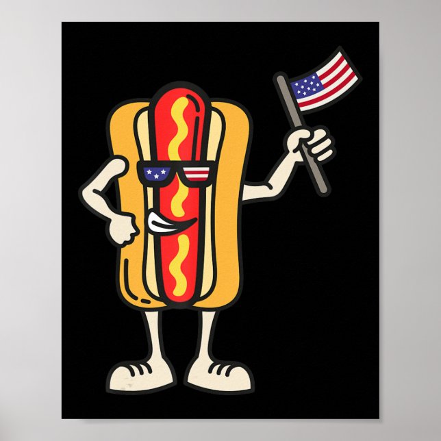 Hett Hund American Flagga juli 4:e Patriotic BBQ C Poster (Framsidan)